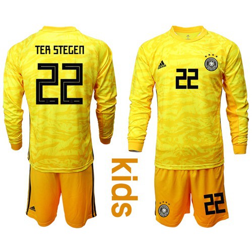 Germany #22 Ter Stegen Yellow Goalkeeper Long Sleeves Kid Soccer Country Jersey Germany #22 Ter Stegen Yellow Goalkeeper Long Sleeves Kid Soccer Country Jersey