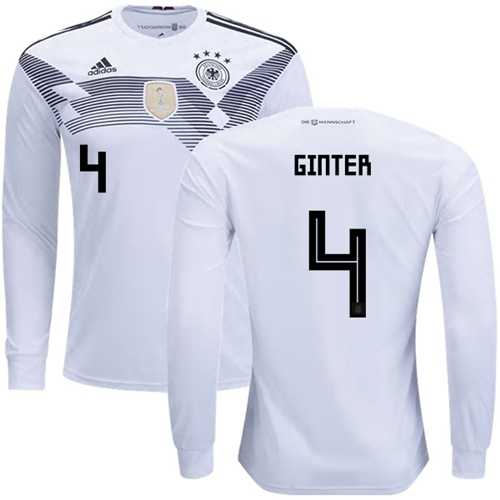 Germany #4 Ginter White Home Long Sleeves Soccer Country Jersey Germany #4 Ginter White Home Long Sleeves Soccer Country Jersey