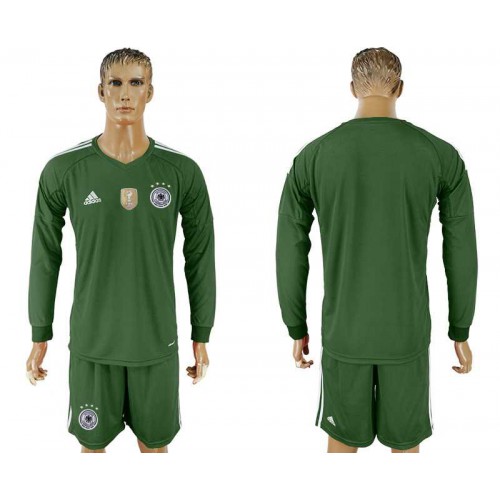 Germany Military Green Goalkeeper 2018 FIFA World Cup Long Sleeve Soccer Jersey Germany Military Green Goalkeeper 2018 FIFA World Cup Long Sleeve Soccer Jersey