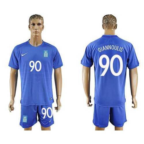 Greece #90 Giannoulis Away Soccer Country Jersey Greece #90 Giannoulis Away Soccer Country Jersey