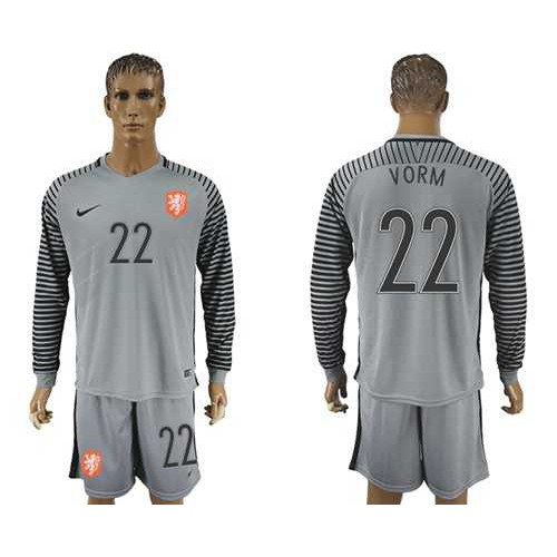 Holland #22 Vorm Grey Goalkeeper Long Sleeves Soccer Country Jersey Holland #22 Vorm Grey Goalkeeper Long Sleeves Soccer Country Jersey
