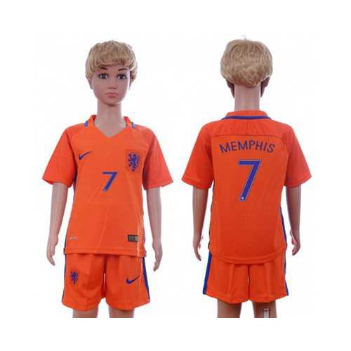 Holland #7 Memphis Home Kid Soccer Country Jersey Holland #7 Memphis Home Kid Soccer Country Jersey