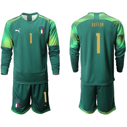 Italy #1 Buffon Army Green Long Sleeves Goalkeeper Soccer Country Jersey Italy #1 Buffon Army Green Long Sleeves Goalkeeper Soccer Country Jersey