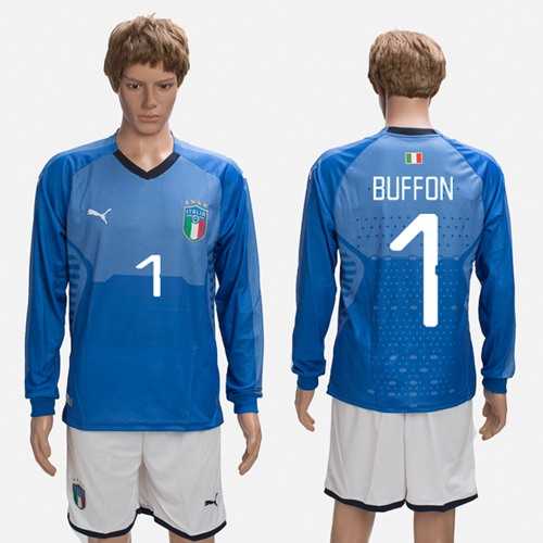 Italy #1 Buffon Blue Home Long Sleeves Soccer Country Jersey Italy #1 Buffon Blue Home Long Sleeves Soccer Country Jersey