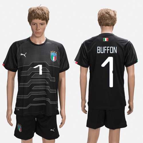 Italy #1 Buffon Black Goalkeeper Soccer Country Jersey Italy #1 Buffon Black Goalkeeper Soccer Country Jersey