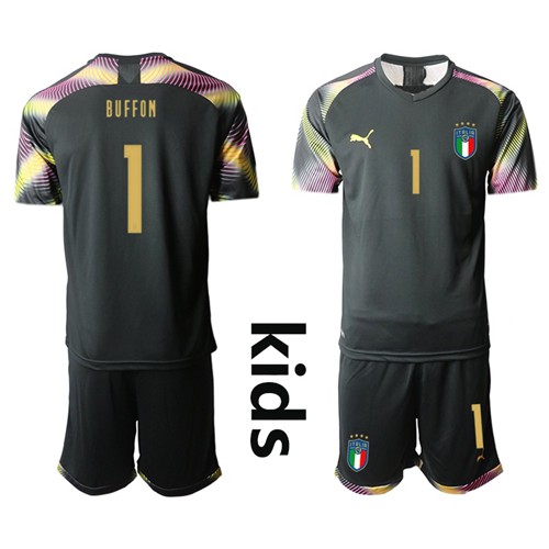 Italy #1 Buffon Black Goalkeeper Kid Soccer Country Jersey Italy #1 Buffon Black Goalkeeper Kid Soccer Country Jersey