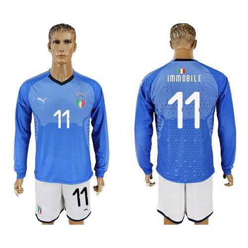 Italy #11 Immobile Blue Home Long Sleeves Soccer Country Jersey Italy #11 Immobile Blue Home Long Sleeves Soccer Country Jersey