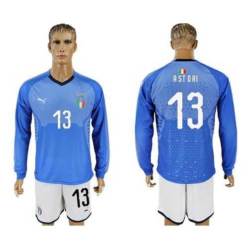 Italy #13 Astori Blue Home Long Sleeves Soccer Country Jersey Italy #13 Astori Blue Home Long Sleeves Soccer Country Jersey