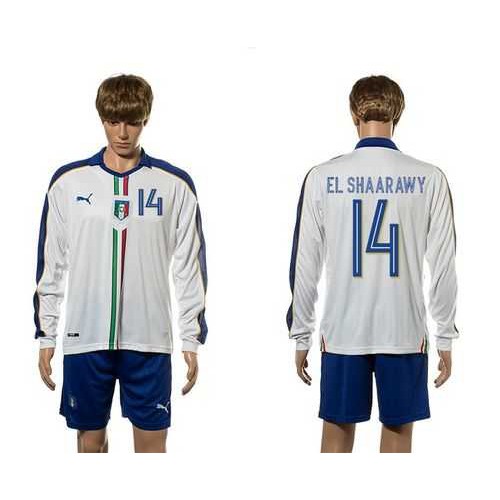 Italy #14 EL Shaarawy White Away Long Sleeves Soccer Country Jersey Italy #14 EL Shaarawy White Away Long Sleeves Soccer Country Jersey