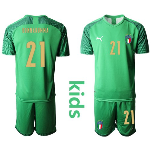 Italy #21 Donnarumma Green Goalkeeper Kid Soccer Country Jersey Italy #21 Donnarumma Green Goalkeeper Kid Soccer Country Jersey