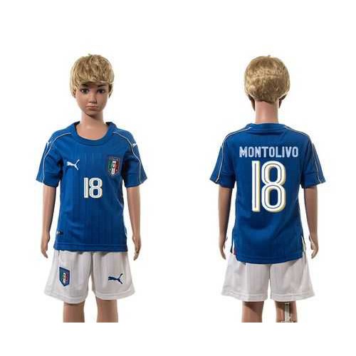 Italy #18 Montolivo Blue Home Kid Soccer Country Jersey Italy #18 Montolivo Blue Home Kid Soccer Country Jersey