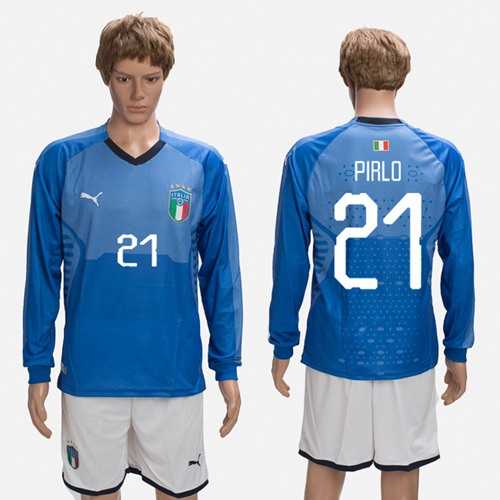 Italy #21 Pirlo Blue Home Long Sleeves Soccer Country Jersey Italy #21 Pirlo Blue Home Long Sleeves Soccer Country Jersey