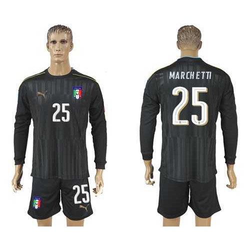 Italy #25 Marchetti Black Long Sleeves Goalkeeper Soccer Country Jersey Italy #25 Marchetti Black Long Sleeves Goalkeeper Soccer Country Jersey