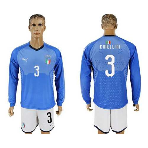 Italy #3 Chiellini Blue Home Long Sleeves Soccer Country Jersey Italy #3 Chiellini Blue Home Long Sleeves Soccer Country Jersey