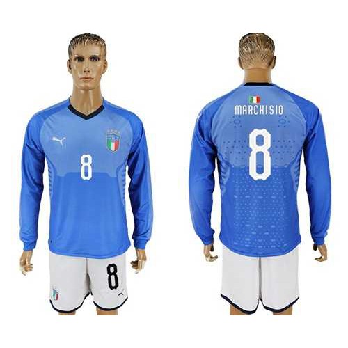 Italy #8 Marchisio Blue Home Long Sleeves Soccer Country Jersey Italy #8 Marchisio Blue Home Long Sleeves Soccer Country Jersey