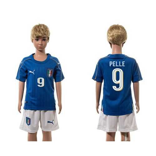 Italy #9 Pelle Blue Home Kid Soccer Country Jersey Italy #9 Pelle Blue Home Kid Soccer Country Jersey