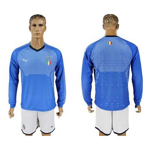 Italy Blank Blue Home Long Sleeves Soccer Country Jersey Italy Blank Blue Home Long Sleeves Soccer Country Jersey
