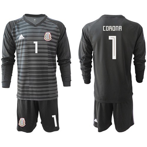 Mexico #1 Corona Black Long Sleeves Goalkeeper Soccer Country Jersey Mexico #1 Corona Black Long Sleeves Goalkeeper Soccer Country Jersey