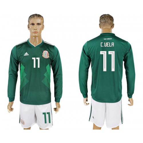 Mexico #11 C.VELA Home 2018 FIFA World Cup Long Sleeve Soccer Jersey Mexico #11 C.VELA Home 2018 FIFA World Cup Long Sleeve Soccer Jersey