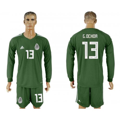 Mexico #13 G.OCHOA Military Green Goalkeeper 2018 FIFA World Cup Long Sleeve Soccer Jersey Mexico #13 G.OCHOA Military Green Goalkeeper 2018 FIFA World Cup Long Sleeve Soccer Jersey