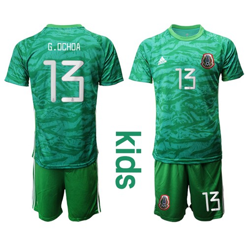 Mexico #13 G.Ochoa Green Goalkeeper Kid Soccer Country Jersey Mexico #13 G.Ochoa Green Goalkeeper Kid Soccer Country Jersey
