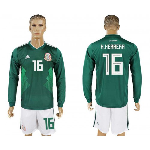 Mexico #16 H.HERRERA Home 2018 FIFA World Cup Long Sleeve Soccer Jersey Mexico #16 H.HERRERA Home 2018 FIFA World Cup Long Sleeve Soccer Jersey