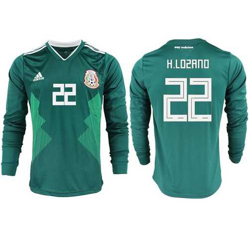 Mexico #22 H.Lozano Home Long Sleeves Soccer Country Jersey Mexico #22 H.Lozano Home Long Sleeves Soccer Country Jersey