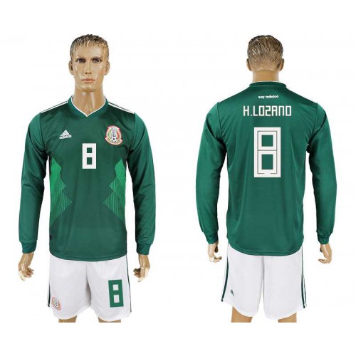 Mexico #8 H. LOZANO Home 2018 FIFA World Cup Long Sleeve Soccer Jersey Mexico #8 H. LOZANO Home 2018 FIFA World Cup Long Sleeve Soccer Jersey