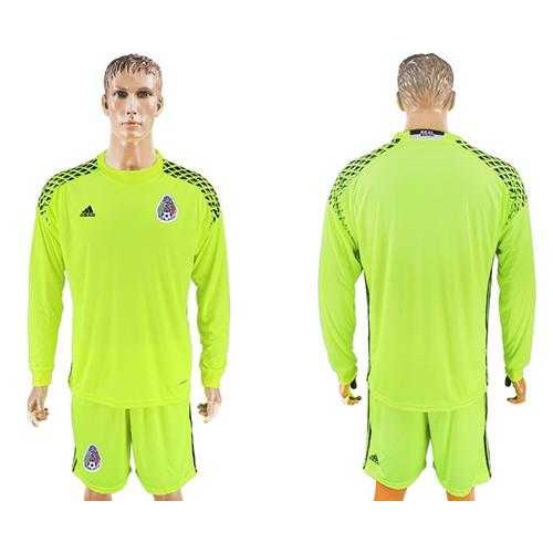 Mexico Blank Shiny Green Long Sleeves Goalkeeper Soccer Country Jersey Mexico Blank Shiny Green Long Sleeves Goalkeeper Soccer Country Jersey