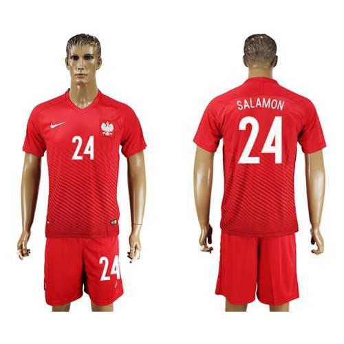 Poland #24 Salamon Away Soccer Country Jersey Poland #24 Salamon Away Soccer Country Jersey
