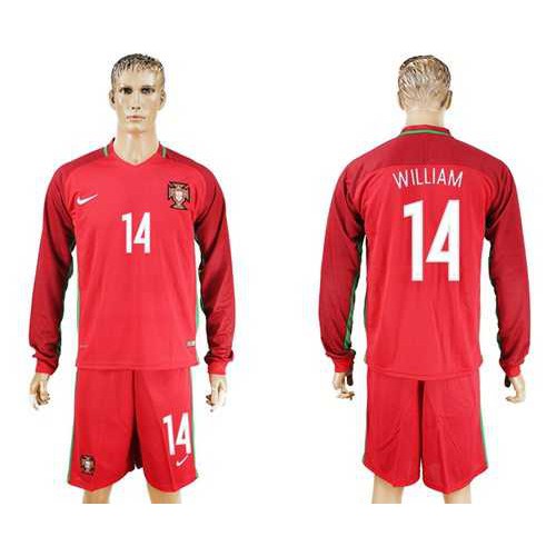 Portugal #14 William Home Long Sleeves Soccer Country Jersey Portugal #14 William Home Long Sleeves Soccer Country Jersey
