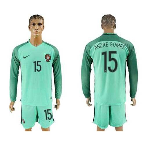 Portugal #15 Andre Gomes Away Long Sleeves Soccer Country Jersey Portugal #15 Andre Gomes Away Long Sleeves Soccer Country Jersey