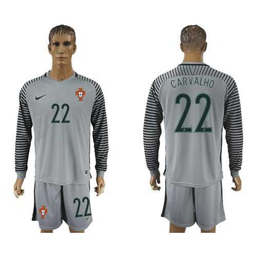 Portugal #22 Carvalho Grey Goalkeeper Long Sleeves Soccer Country Jersey Portugal #22 Carvalho Grey Goalkeeper Long Sleeves Soccer Country Jersey
