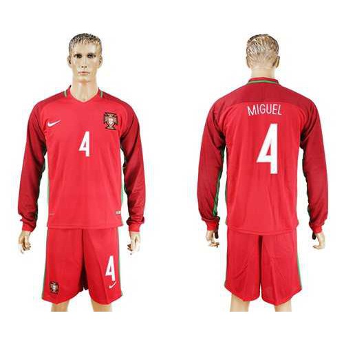 Portugal #4 Miguel Home Long Sleeves Soccer Country Jersey Portugal #4 Miguel Home Long Sleeves Soccer Country Jersey