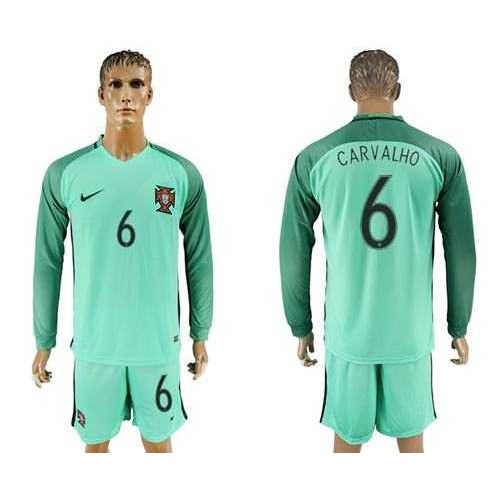 Portugal #6 Carvalho Away Long Sleeves Soccer Country Jersey Portugal #6 Carvalho Away Long Sleeves Soccer Country Jersey