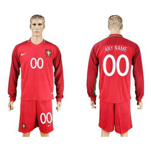 Portugal Personalized Home Long Sleeve Soccer Country Jersey Portugal Personalized Home Long Sleeve Soccer Country Jersey