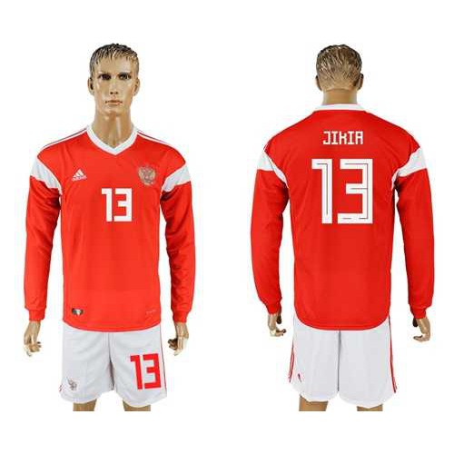 Russia #13 Jikia Red Home Long Sleeves Soccer Country Jersey Russia #13 Jikia Red Home Long Sleeves Soccer Country Jersey