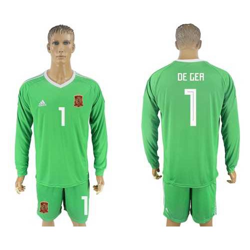 Spain #1 De Gea Green Long Sleeves Goalkeeper Soccer Country Jersey Spain #1 De Gea Green Long Sleeves Goalkeeper Soccer Country Jersey