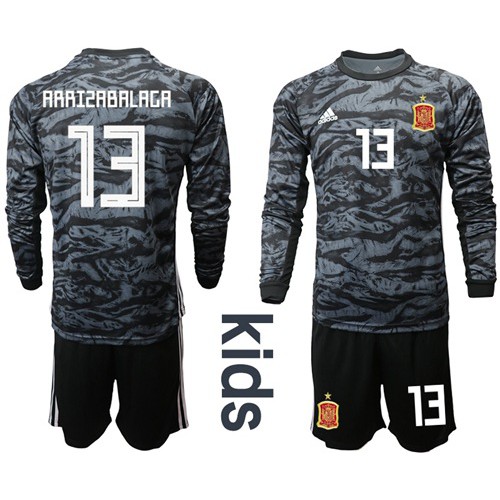 Spain #13 Arrizabalaga Black Long Sleeves Goalkeeper Kid Soccer Country Jersey Spain #13 Arrizabalaga Black Long Sleeves Goalkeeper Kid Soccer Country Jersey