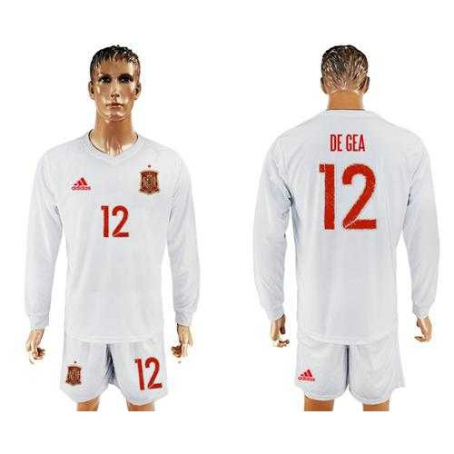 Spain #12 De Gea White Away Long Sleeves Soccer Country Jersey Spain #12 De Gea White Away Long Sleeves Soccer Country Jersey