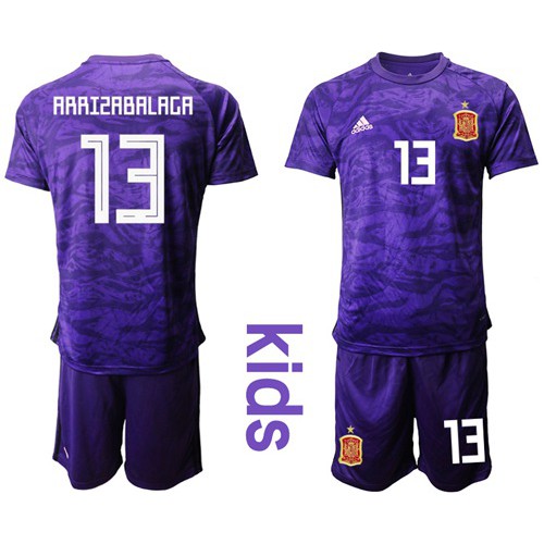 Spain #13 Arrizabalaga Purple Goalkeeper Kid Soccer Country Jersey Spain #13 Arrizabalaga Purple Goalkeeper Kid Soccer Country Jersey