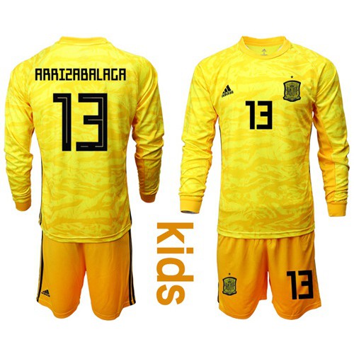 Spain #13 Arrizabalaga Yellow Long Sleeves Goalkeeper Kid Soccer Country Jersey Spain #13 Arrizabalaga Yellow Long Sleeves Goalkeeper Kid Soccer Country Jersey