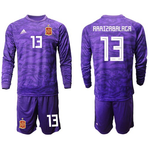 Spain #13 Arrizabalaga Purple Long Sleeves Goalkeeper Soccer Country Jersey Spain #13 Arrizabalaga Purple Long Sleeves Goalkeeper Soccer Country Jersey