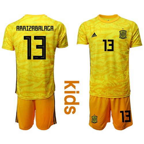 Spain #13 Arrizabalaga Yellow Goalkeeper Kid Soccer Country Jersey Spain #13 Arrizabalaga Yellow Goalkeeper Kid Soccer Country Jersey