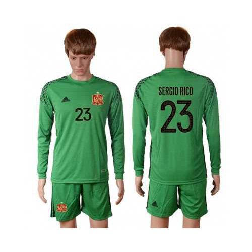 Spain #23 Sergio Rico Green Goalkeeper Long Sleeves Soccer Country Jersey Spain #23 Sergio Rico Green Goalkeeper Long Sleeves Soccer Country Jersey