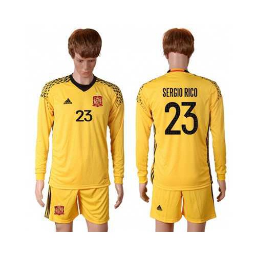 Spain #23 Sergio Rico Yellow Goalkeeper Long Sleeves Soccer Country Jersey Spain #23 Sergio Rico Yellow Goalkeeper Long Sleeves Soccer Country Jersey