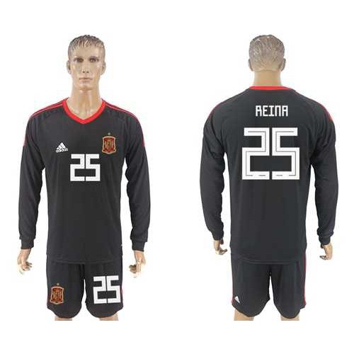Spain #25 Reina Black Long Sleeves Goalkeeper Soccer Country Jersey Spain #25 Reina Black Long Sleeves Goalkeeper Soccer Country Jersey