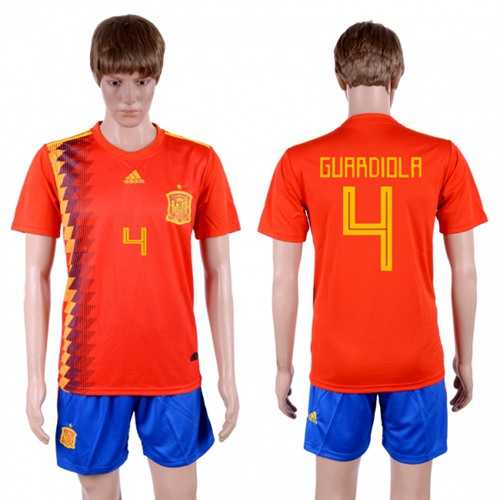Spain #4 Guardiola Home Soccer Country Jersey Spain #4 Guardiola Home Soccer Country Jersey