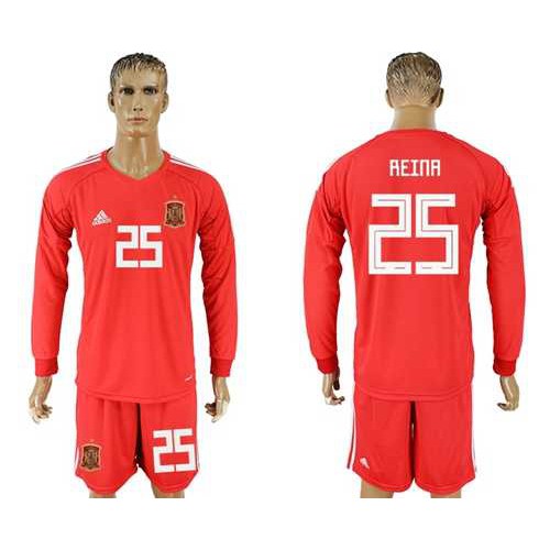 Spain #25 Reina Red Long Sleeves Goalkeeper Soccer Country Jersey Spain #25 Reina Red Long Sleeves Goalkeeper Soccer Country Jersey