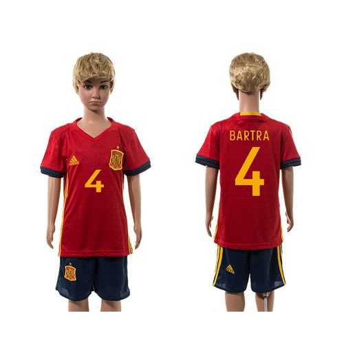Spain #4 Bartra Red Home Kid Soccer Country Jersey Spain #4 Bartra Red Home Kid Soccer Country Jersey